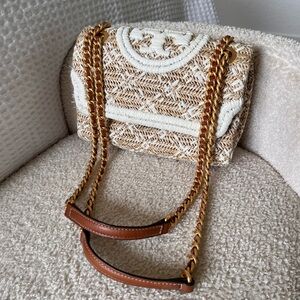 Tory Burch Elegant Woven Handbag with Chain Straps